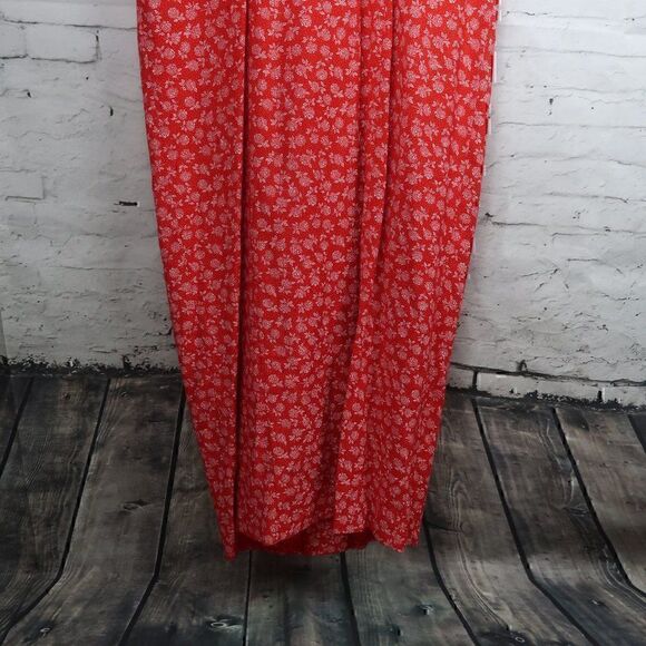 VINTAGE ATINA BY KAREN CROSBY RED FLORAL SHORT SLEEVE BUTTON DOWN MAXI DRESS - Picture 9 of 9